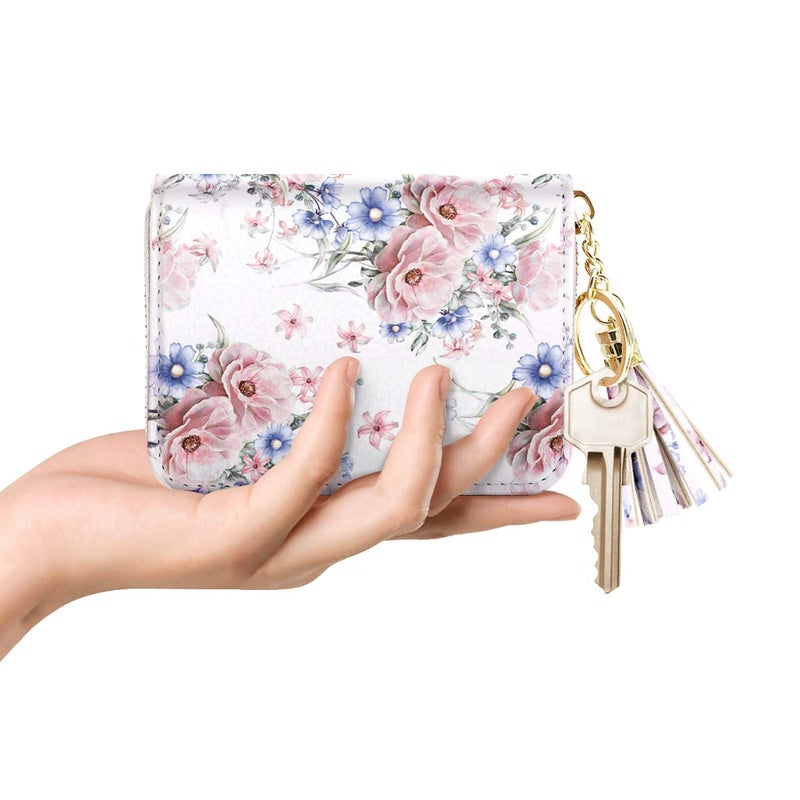 Coco Rossi Women's Card Case RFID Cute Flowers Small Wallet Card Holder, White Floral - Image 4
